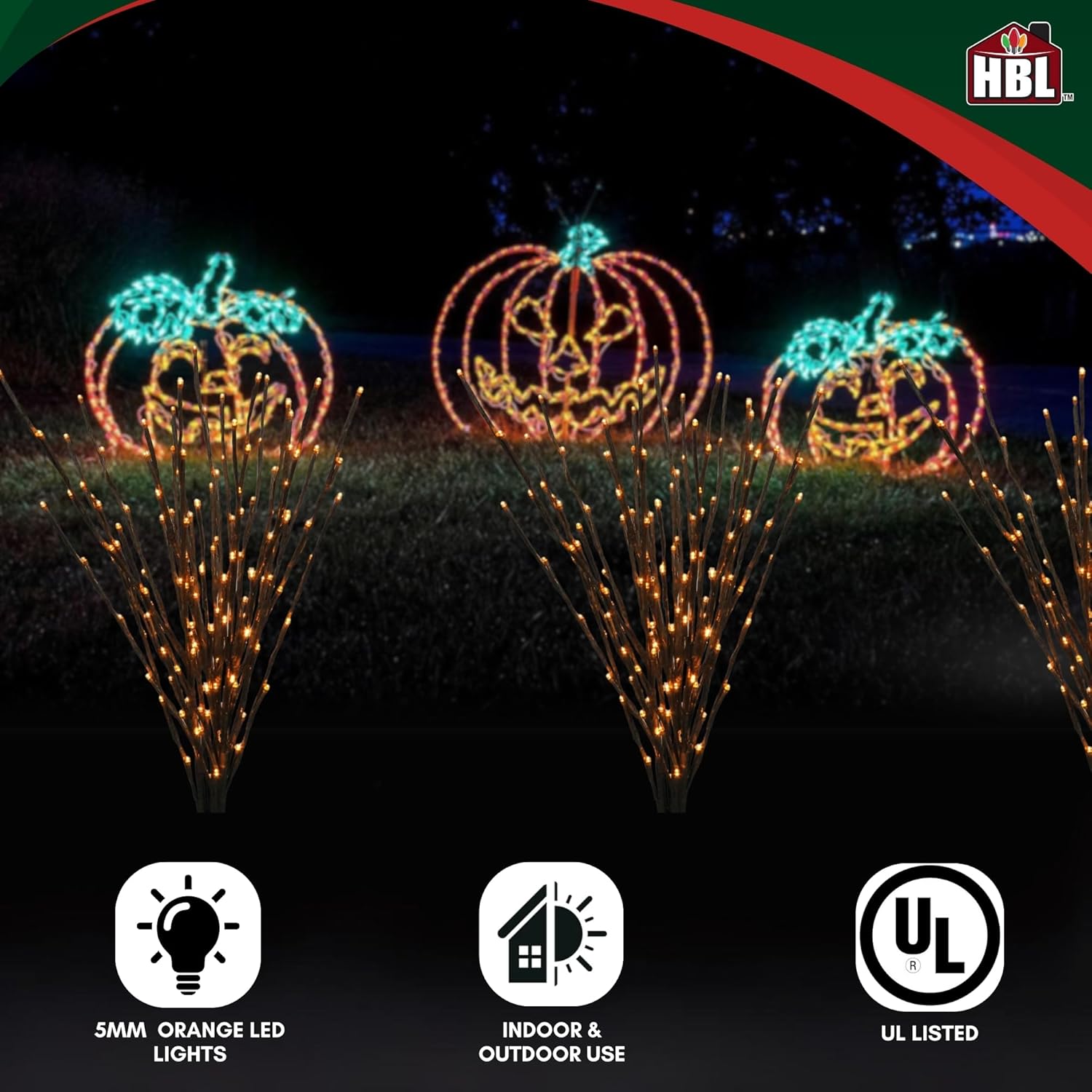 Holiday Bright Lights Halloween LED 36 Indoor/Outdoor Light Burst Twinkling - Black Tape/Orange