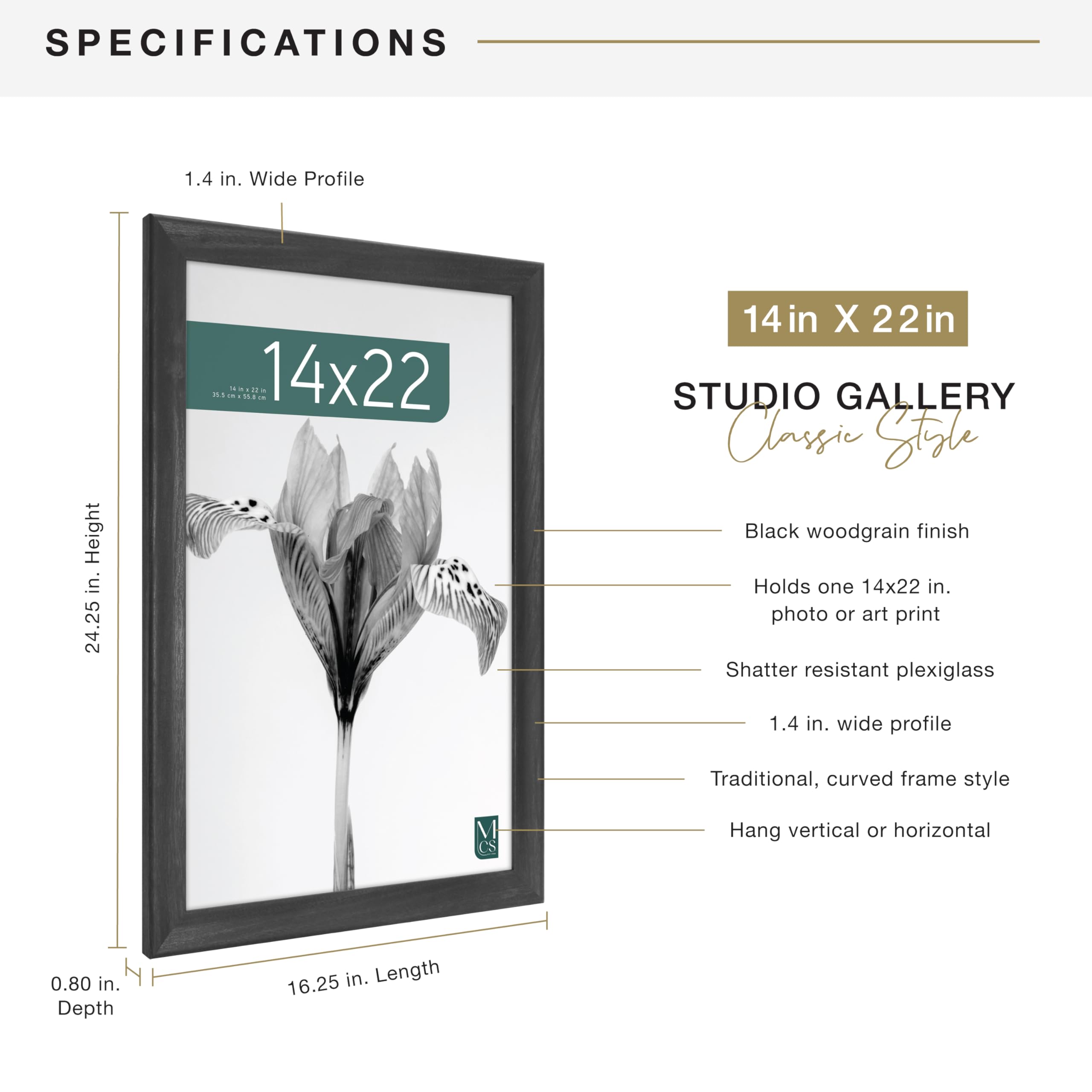 Snapklik.com : MCS Studio Gallery Classic 14x22 Poster Frame Black ...