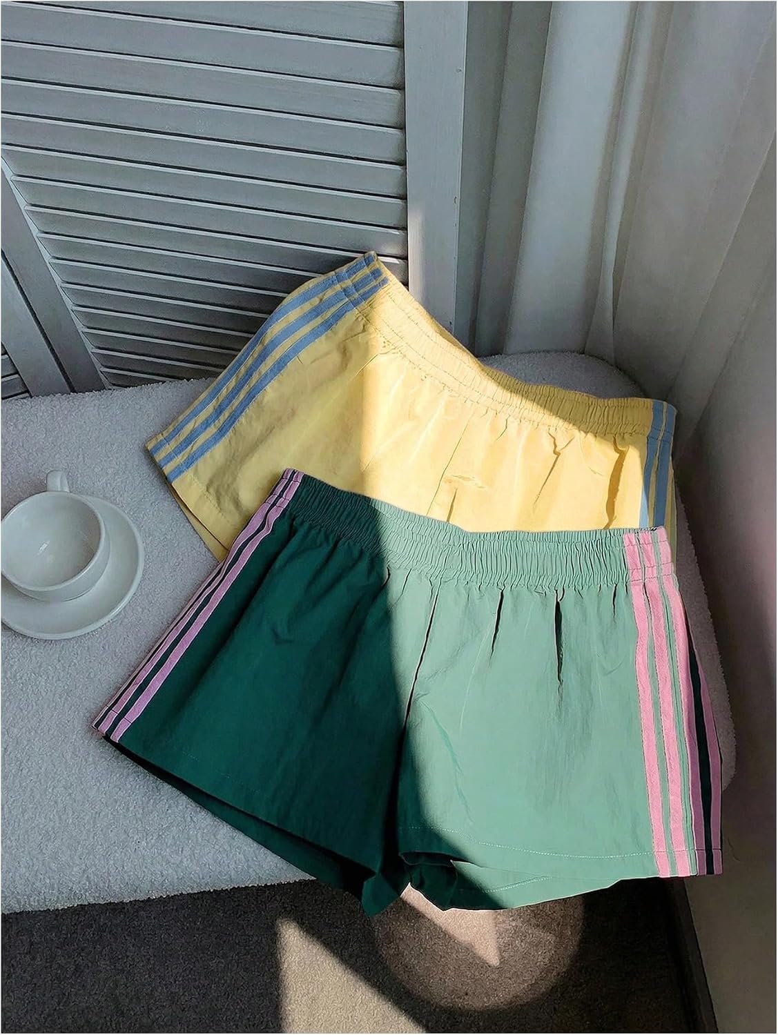MakeMeChic Women's 2 Pack Striped Running Shorts Summer Track Workout Athletic Shorts
