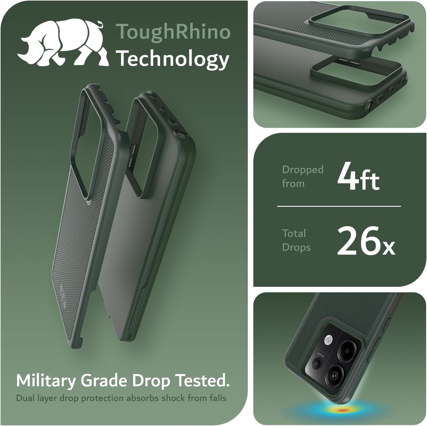 TUDIA DualShield Grip Designed for Xiaomi Redmi Note 13 Pro 5G / Poco X6 5G Case (2024), [MergeGrip] Military Grade Dual Layer Shockproof Slim Tough Heavy Duty Protective Phone Cover (Pine Green)