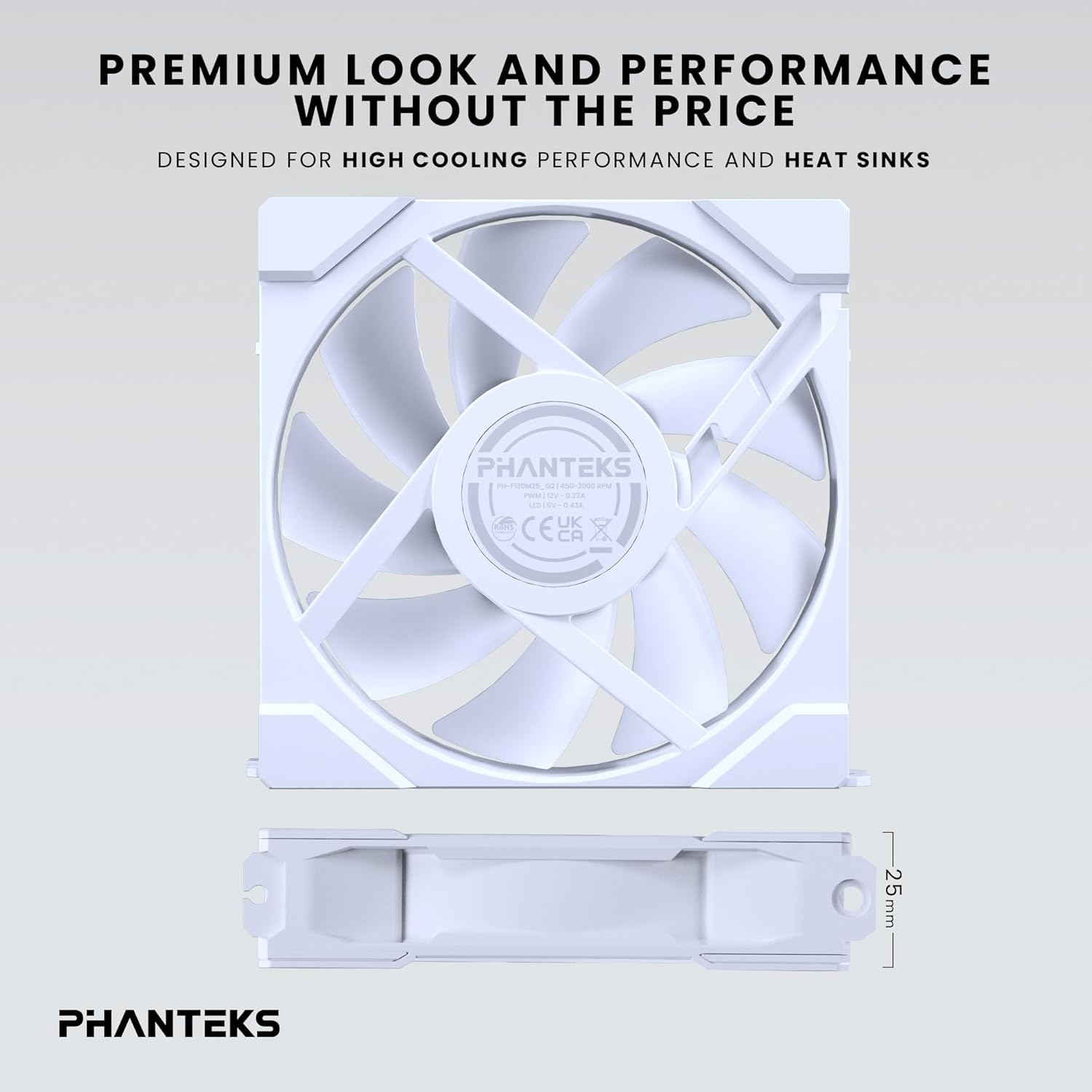 Phanteks M25-120 Gen2, 120mm ARGB High Performance Cooling Fans, Daisy-Chain Unified Fan Frame, Infinity Mirror hub, Single Cable Connection, White