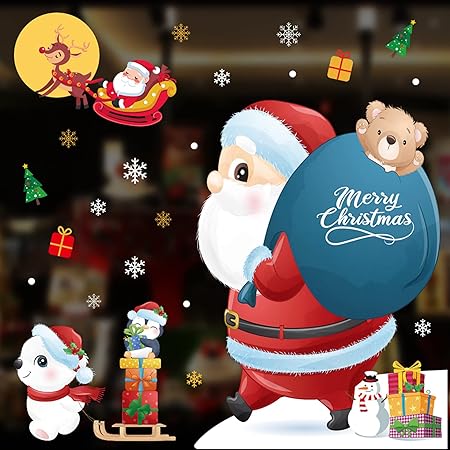 Amazon Co Jp ウォールステッカー クリスマス 飾り 静電ステッカー 窓ステッカー クリスマスデコレーション 剥がせる 壁紙 ガラス シール式 クリスマスステッカー 静電気シール プレゼント 雪だるま サンタクロース トナカイ 雪の結晶 クリスマスツリー おしゃれ 装飾