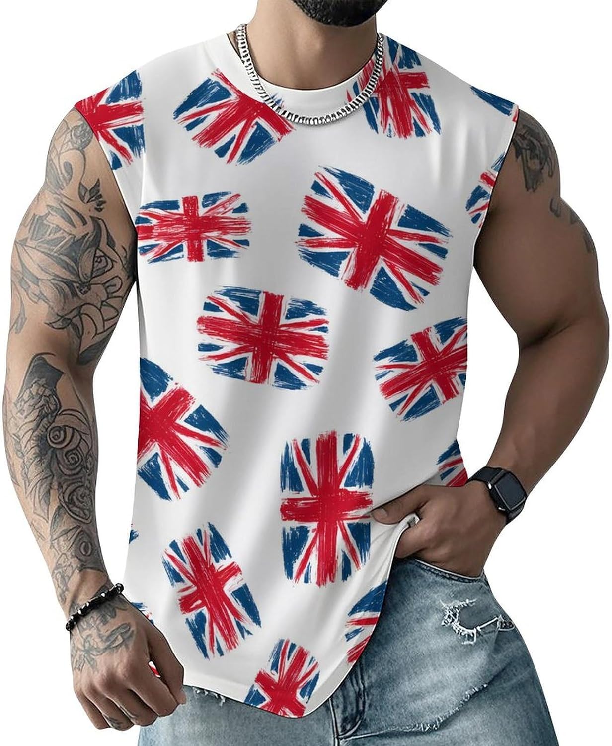 UK Flags Men Summer Sleeveless Crew Neck Top 5XL