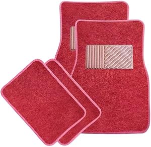 Sun Walker 4 PCS Car Floor Mats, Waterproof Anti-Slip Front & Rear Car Carpets with Driver Heel Pad, All Weather Floor Protective Pads Universal for SUVs Trucks Sedans Vans (Wine Red)