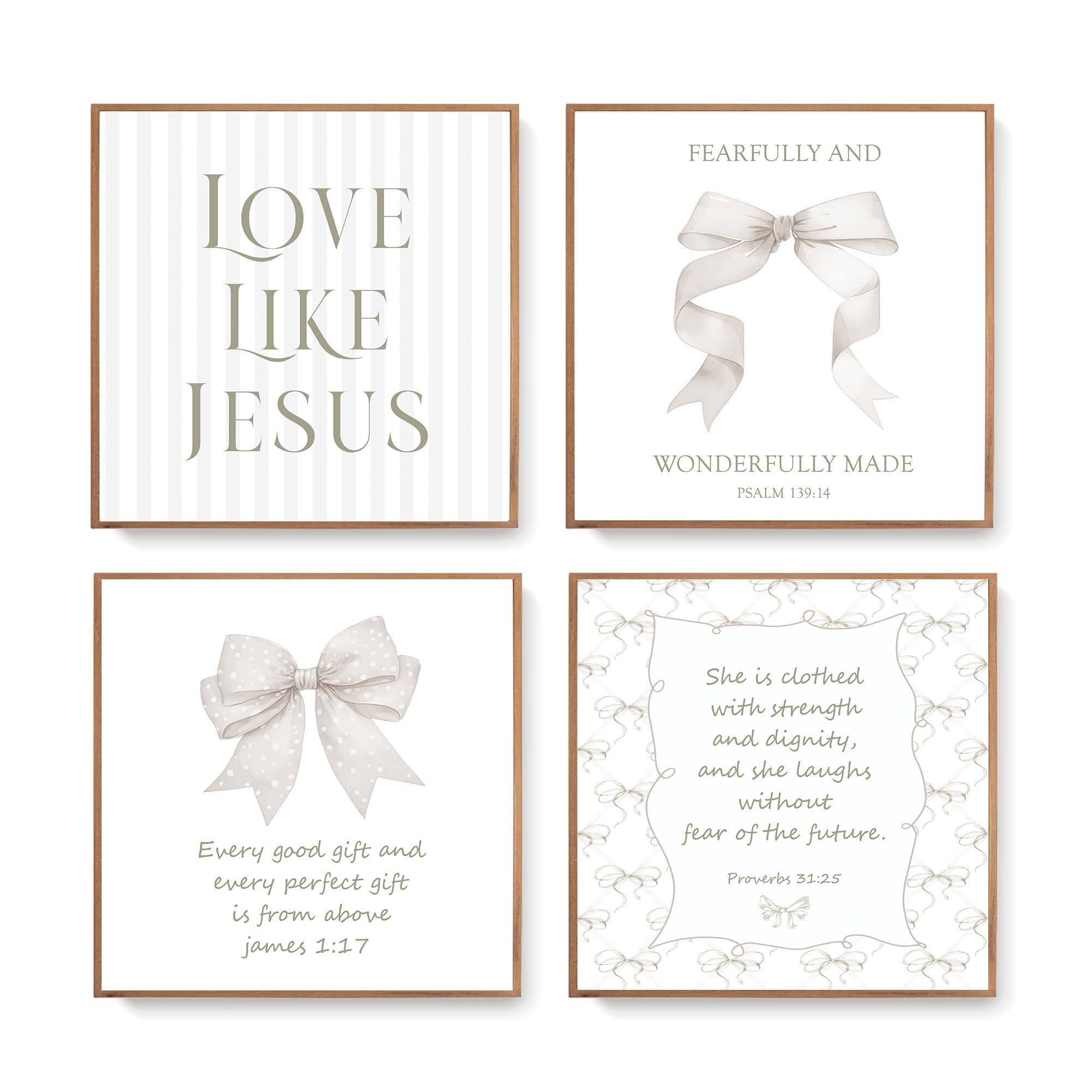 LARTSFRO Coquette Beige Bow Jesus Wall Art Decor Posters, Beige Bow Christian Room Bedroom Bathroom Wall Art Decor Aesthetic for Teen Girls Gifts,