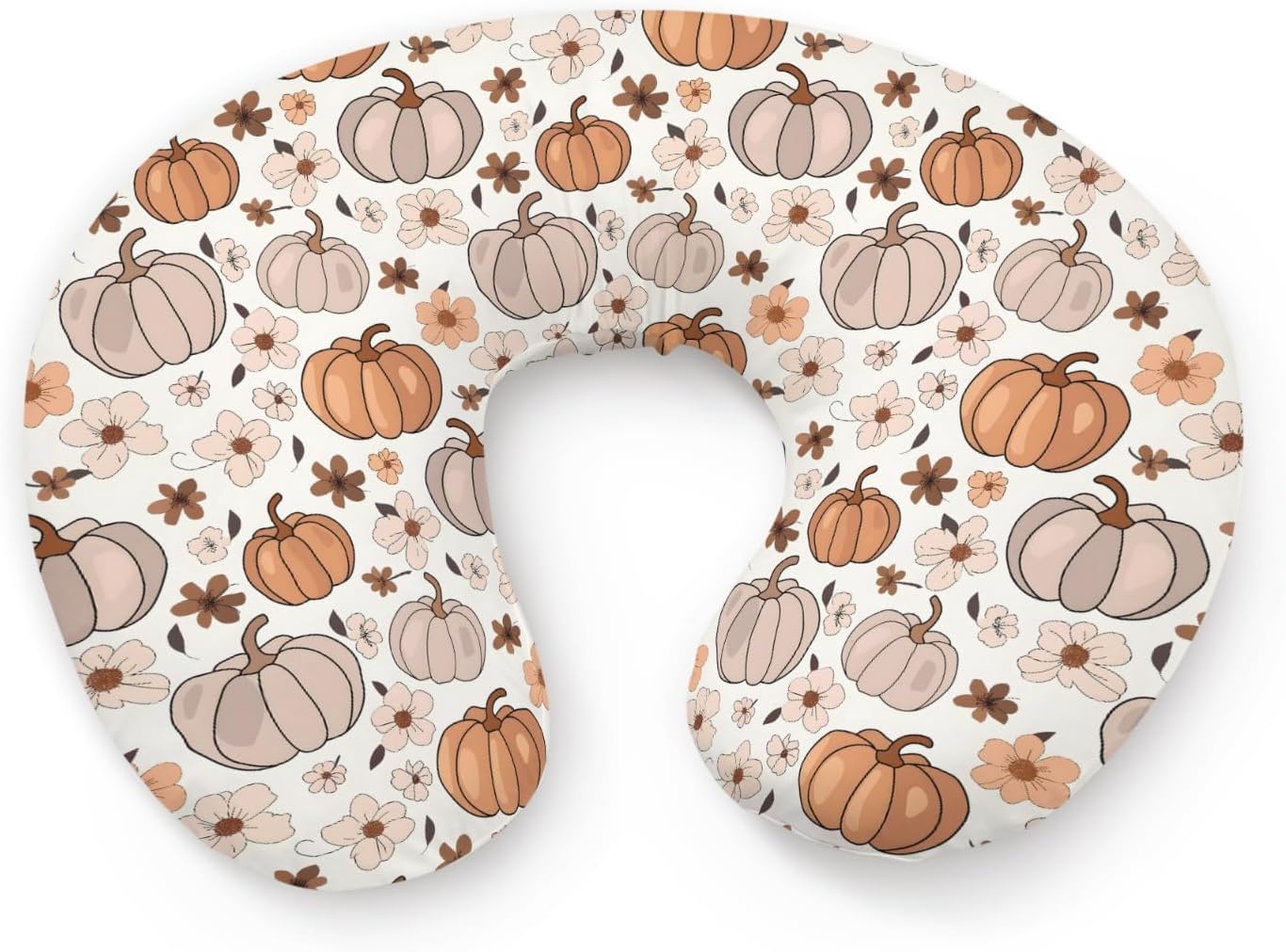 Fall Pumpkin Flowers Floral Pattern Nursing Pillow Cover, Unisex Autumn Holiday Removable Breastfeeding Pillowcase Slipcover for Baby Girls Boys Newborns Toddlers, Cover Only