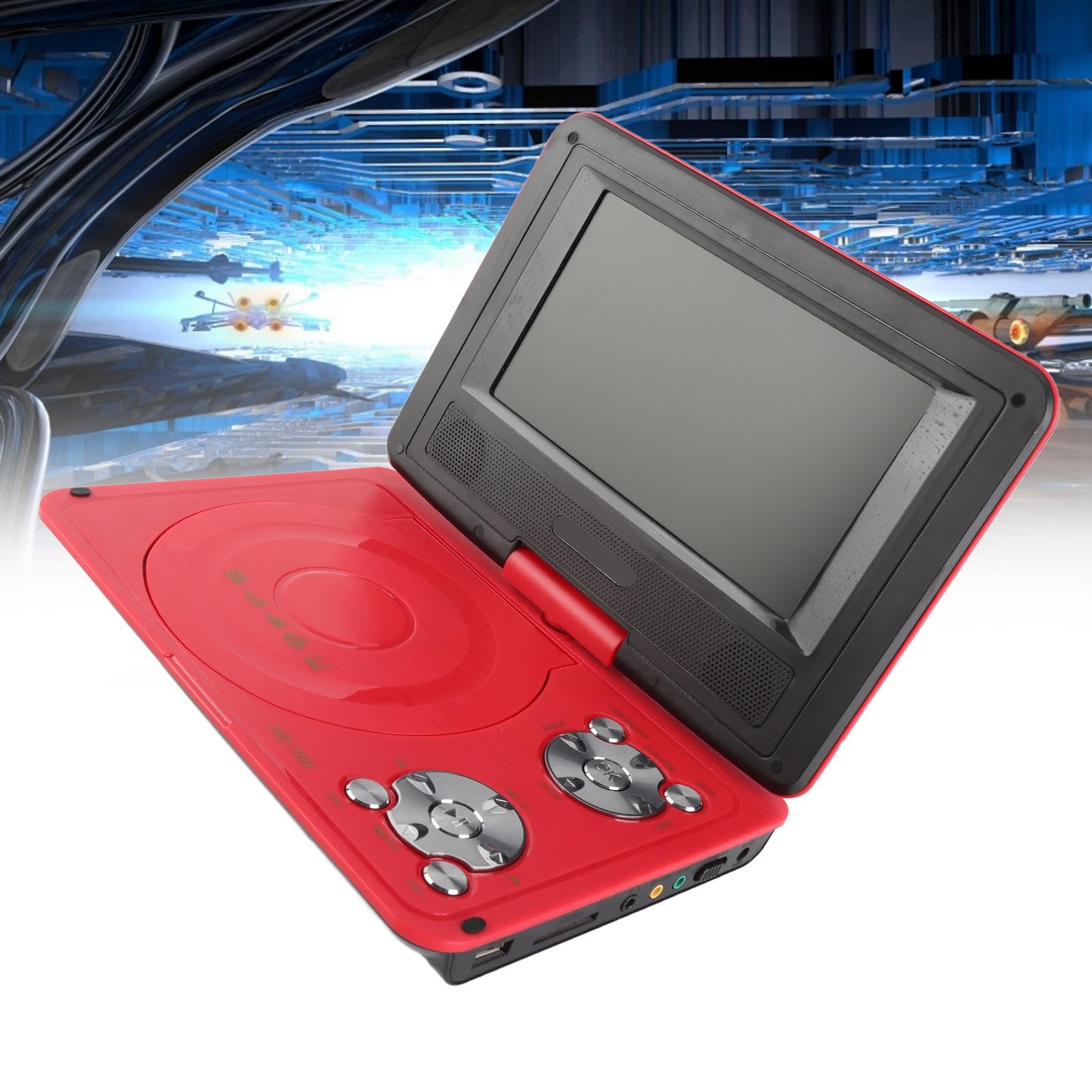 Mini Lecteur DVD Portable de 6,8 '', avec écran Panoramique LCD HD Pivotant à 270 °, Prise en Charge de la Carte USB/SD/Sync TV et de Plusieurs Formats de Disque, pour Les Enfants(Rouge)