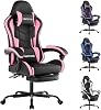 Gaming Chair with Footrest, Ergonomic Gaming Chair, Computer Chair with Lumbar Support, Head Rest, Height Adjustable PC Chairs with 360°-Swivel Seat for Office or Gaming, Black Pink