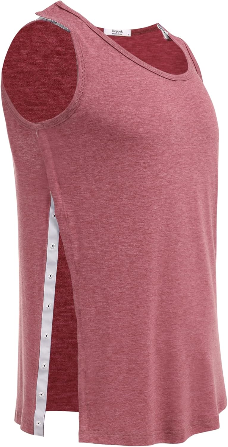 Deyeek Unisex Shoulder Snap-Access Tank Tops Post Surgery Shirts Tear Away Chemo Shirt Clothes After Rotator Cuff Surgery - Image 5