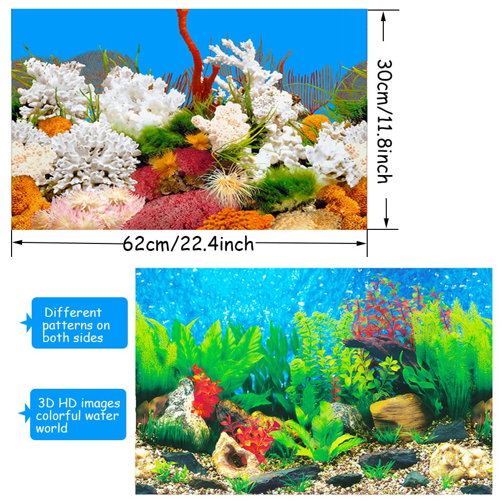 2 Pezzi Acquario Poster Sott'Acqua Fish Tank Sfondo Poster Addensare Adesivo PVC Statico Adesivo Sfondo Carta Decorativa Adesivi (30 * 62cm)