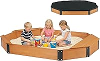 Vista 16 de Caja de arena octágono de madera de 85 x 78 x 9 pulgadas con tapa, arenero grande para niños, patio al aire libre, patio trasero, fácil y rápido