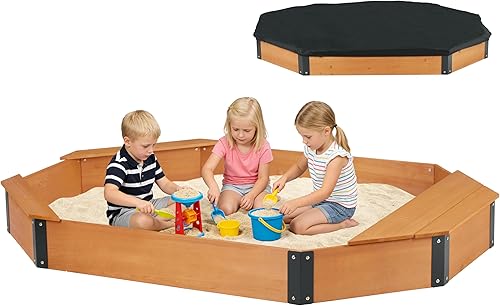 Miniatura 16 de Caja de arena octágono de madera de 85 x 78 x 9 pulgadas con tapa, arenero grande para niños, patio al aire libre, patio trasero, fácil y rápido
