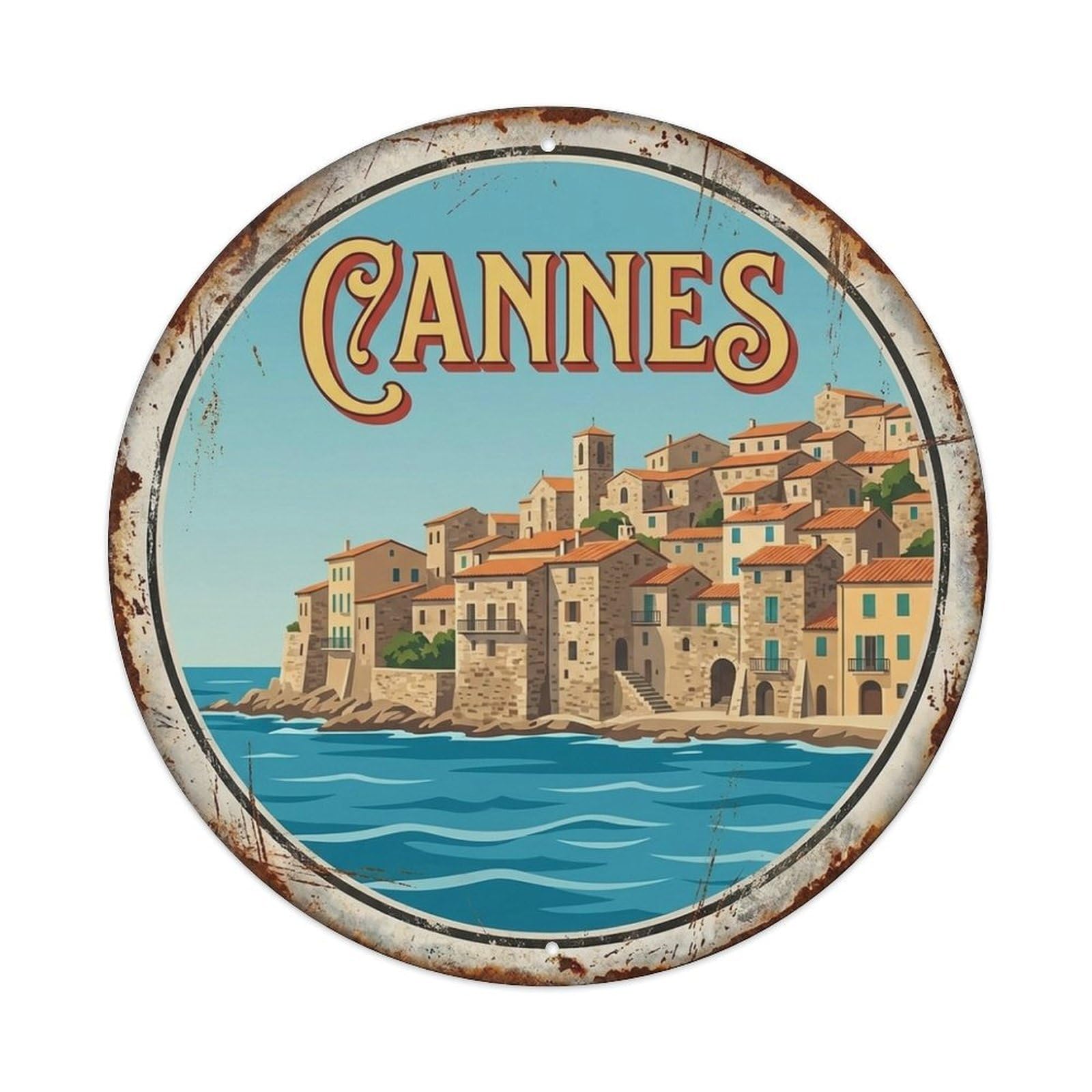 Cannes Old Town Hill Heritage Travel Vintage Metal Tin Sign