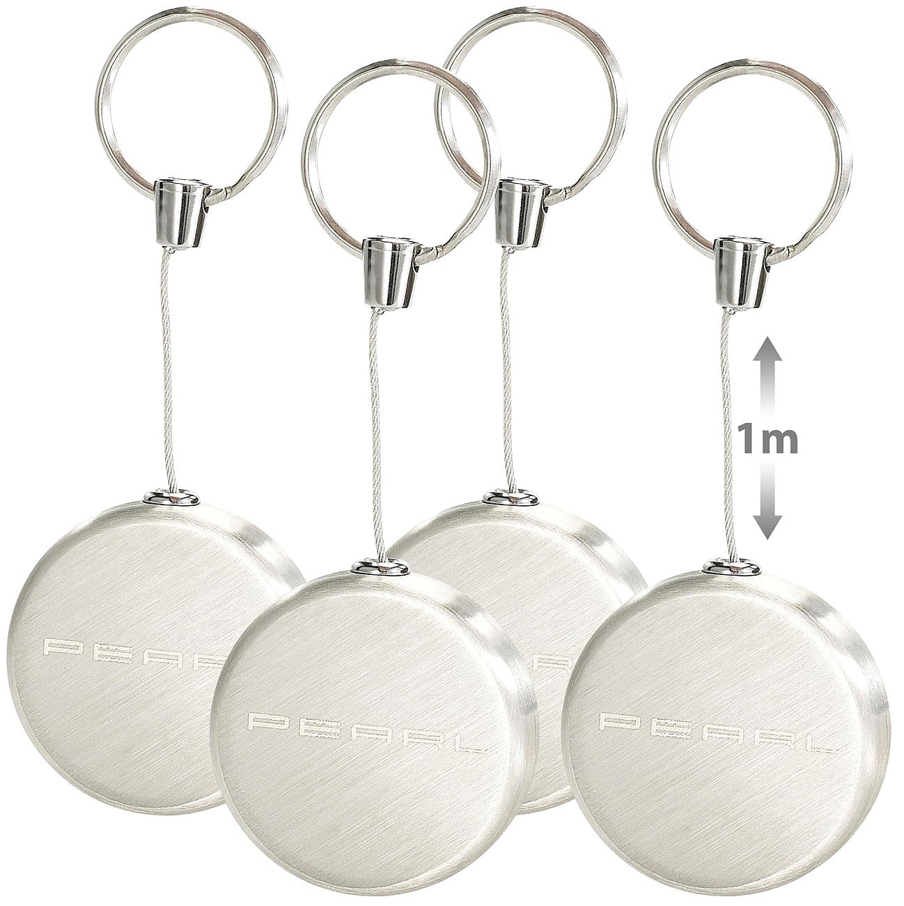 infactory Schlüsselband: 4er-Set Schlüsselanhänger Key-Rewinder Deluxe aus Edelstahl (Schlüsselanhänger Ultraflexible, Aufroller, Zip)