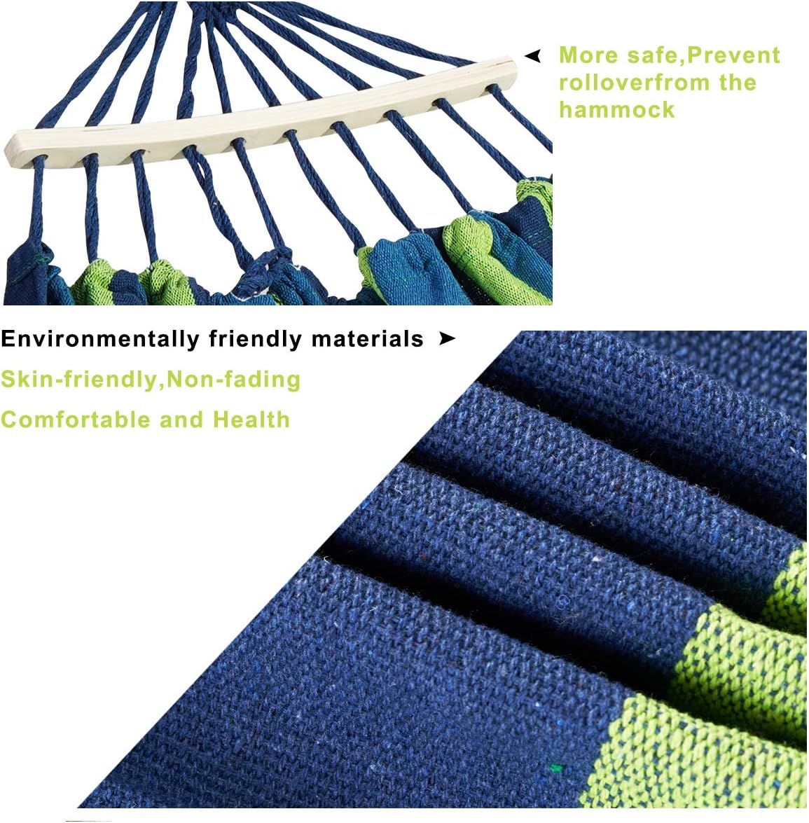 Tintonlife Brazilian Double Hammock 2 Person Canvas Cotton Hammock with Carrying Bag for Patio Porch Garden Backyard Lounging Outdoor/ Indoor Green Stripe Hammock : Patio, Lawn & Garden