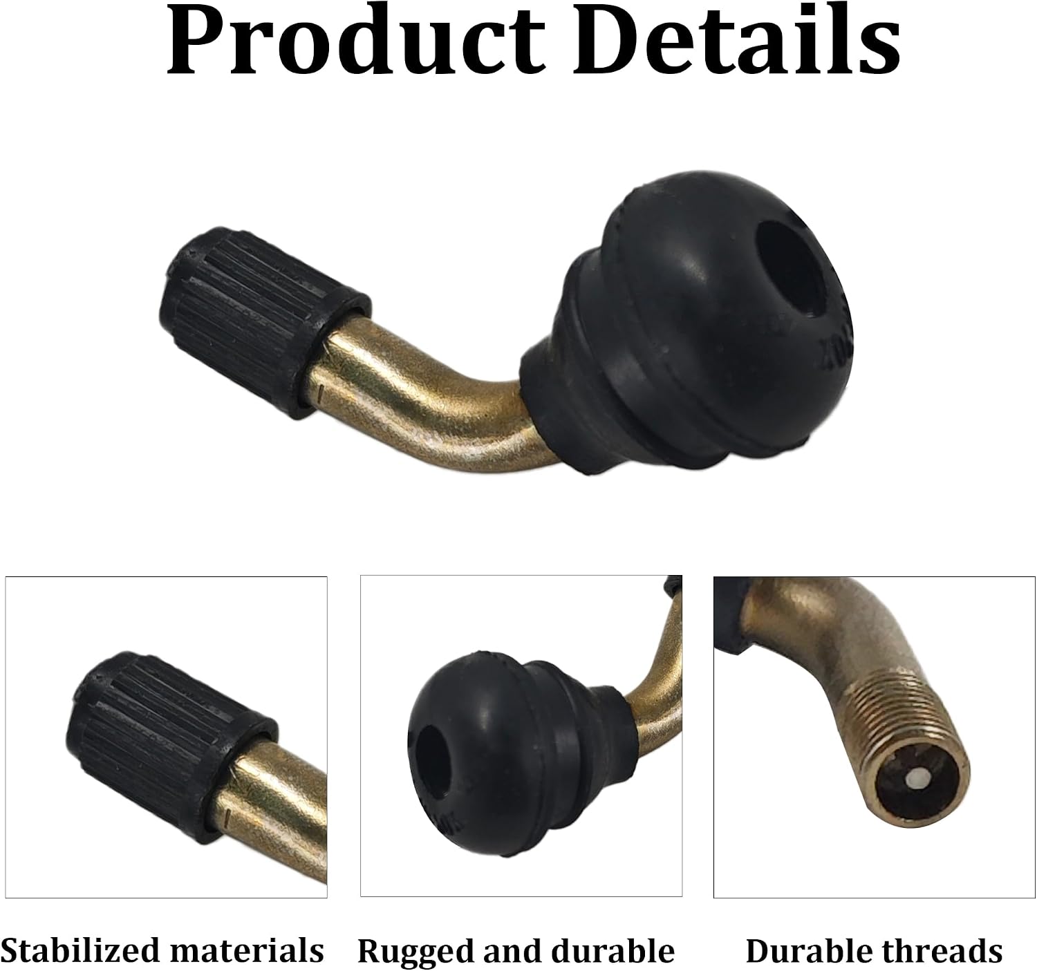 4Pcs PVR70 Valve Stem Bent 45 Degree Angled, Brass Wheel Valve Stems, Snap-in Rubber Base, Compatible with Tubeless Tire Rim for Motorcycle, Scooter, ATV, Lawn Equipment