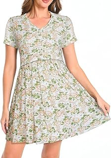 Women's Short Sleeve Maternity Nursing Dress Casual Mini T-Shirt Dresses with Pockets - Buy now