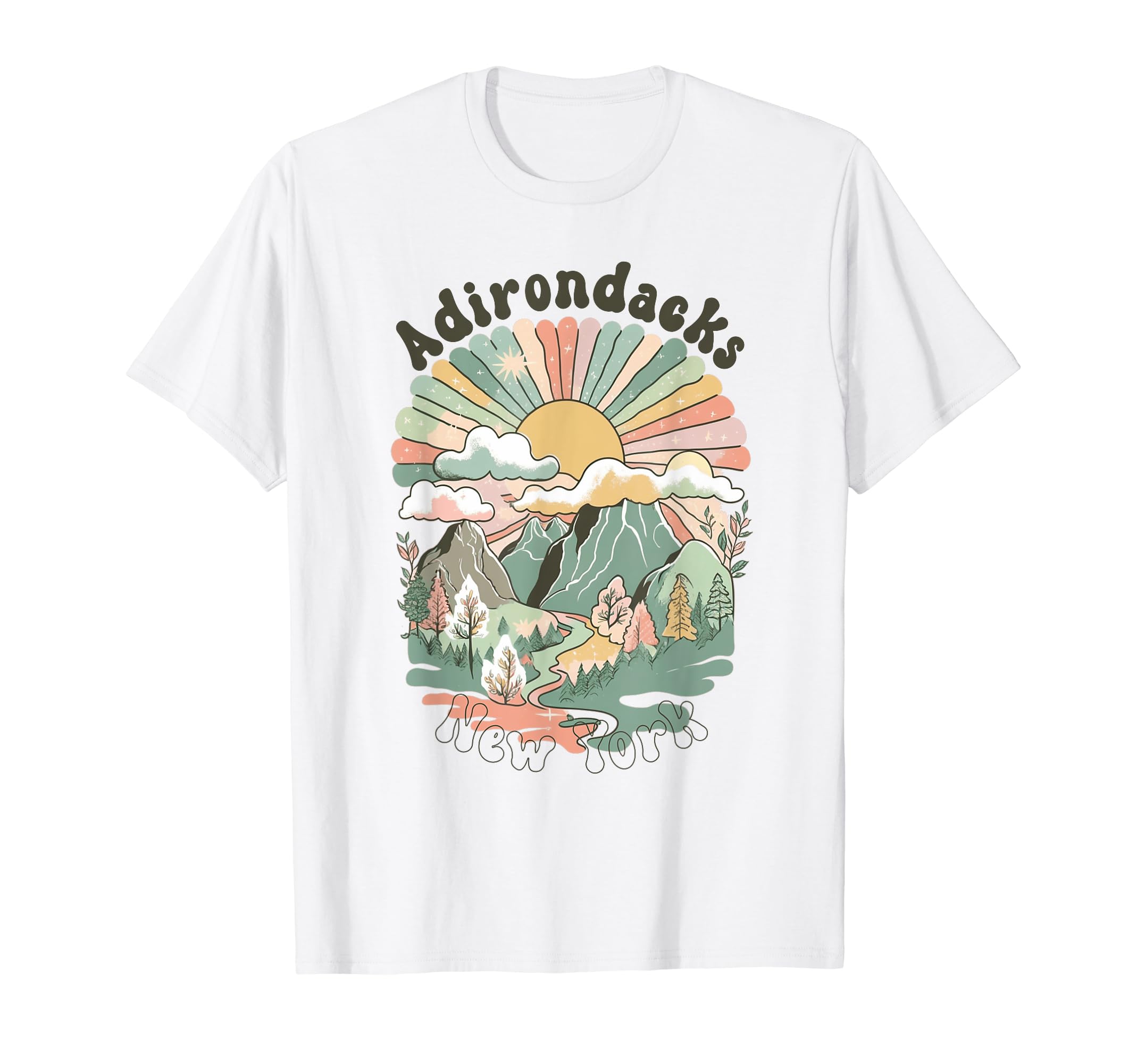 Vintage Mountains Apparel & GiftsVintage Adirondacks New York Mountains Hiking Sunset Groovy T-Shirt