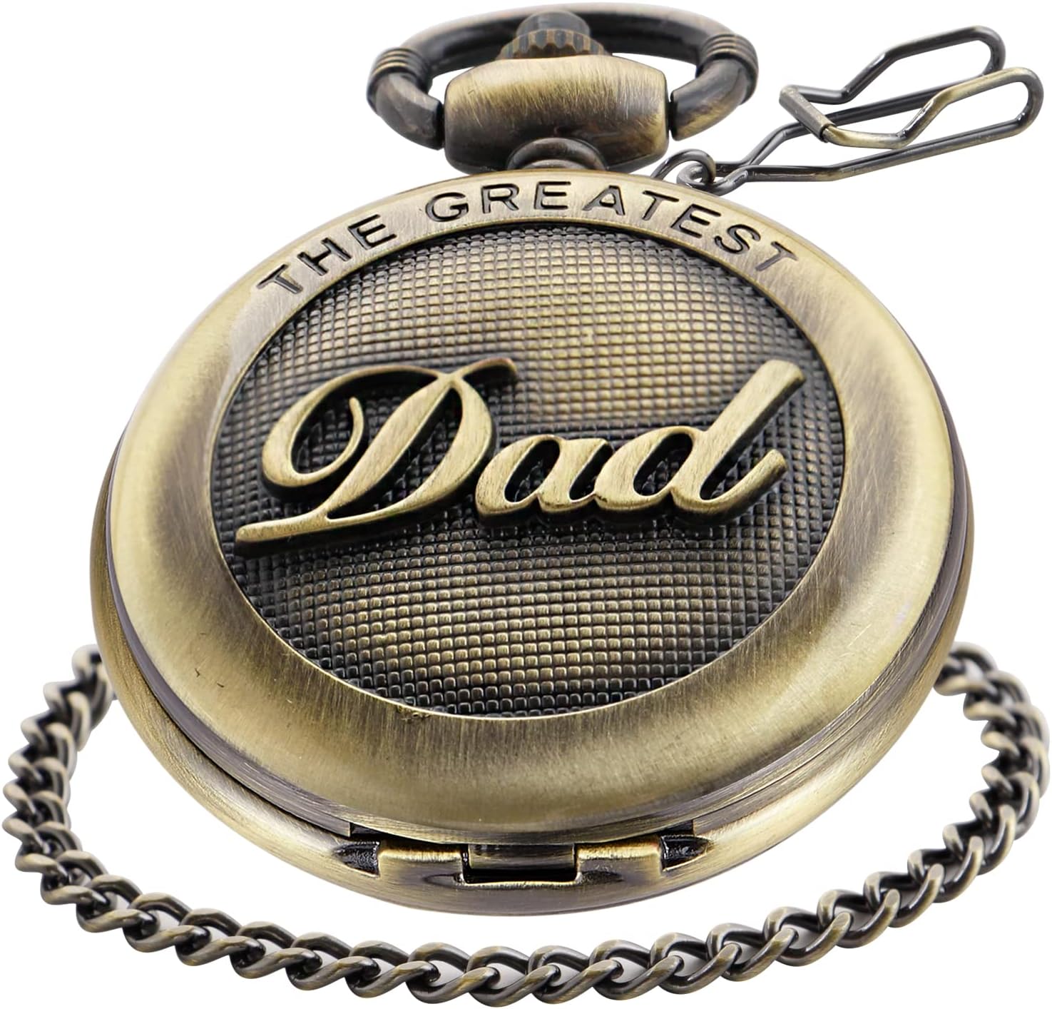 SwitchMe Retro Quartz Pocket Watch Japan Movement with Belt Clip Chain for Dad Bronze
