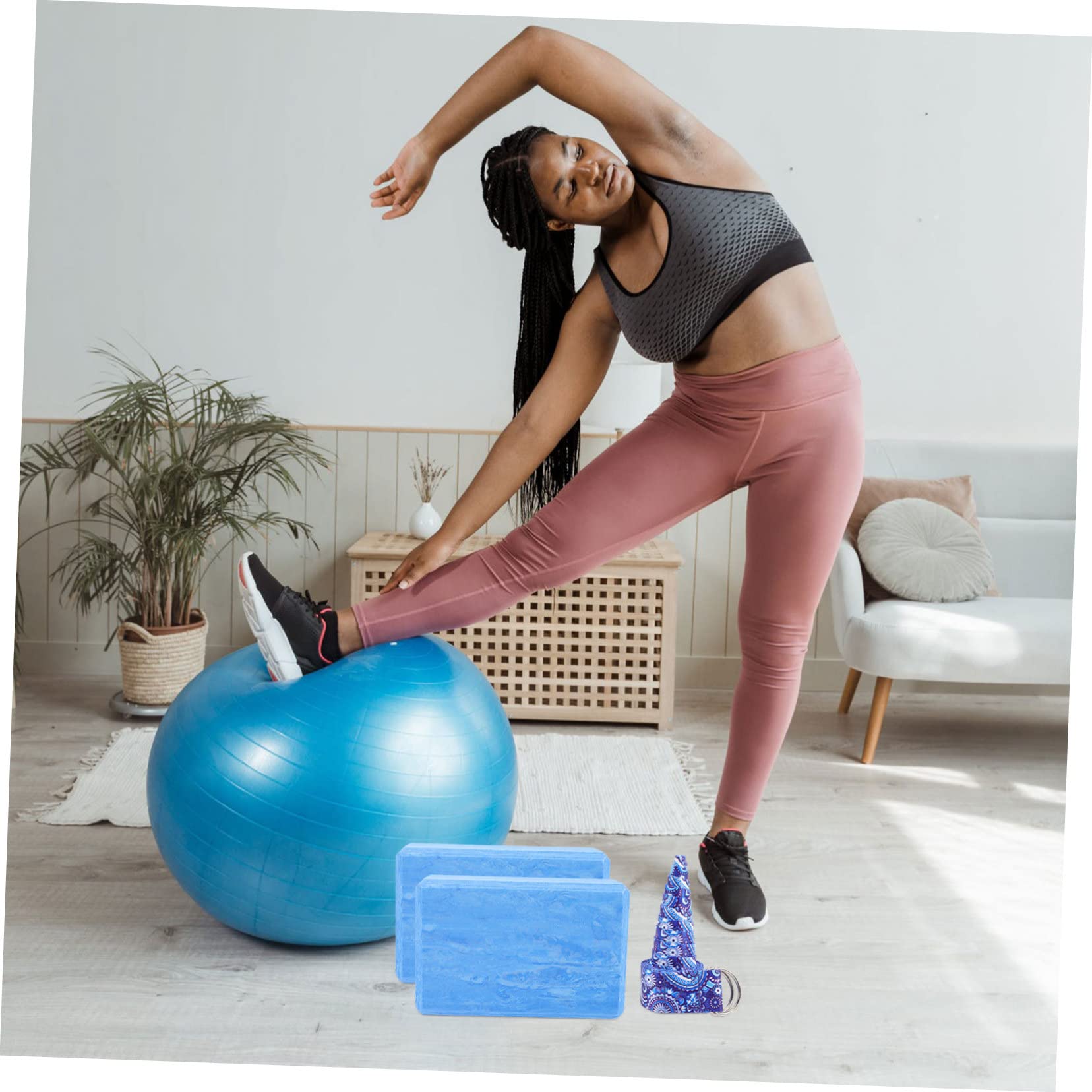 Blocco Yoga ad Alta Densità in Eva, Set da 3 Pezzi Blu | Allenamento Danza e Stretching, Superficie Piana, Supporto per Addominali, Articolo in Schiuma