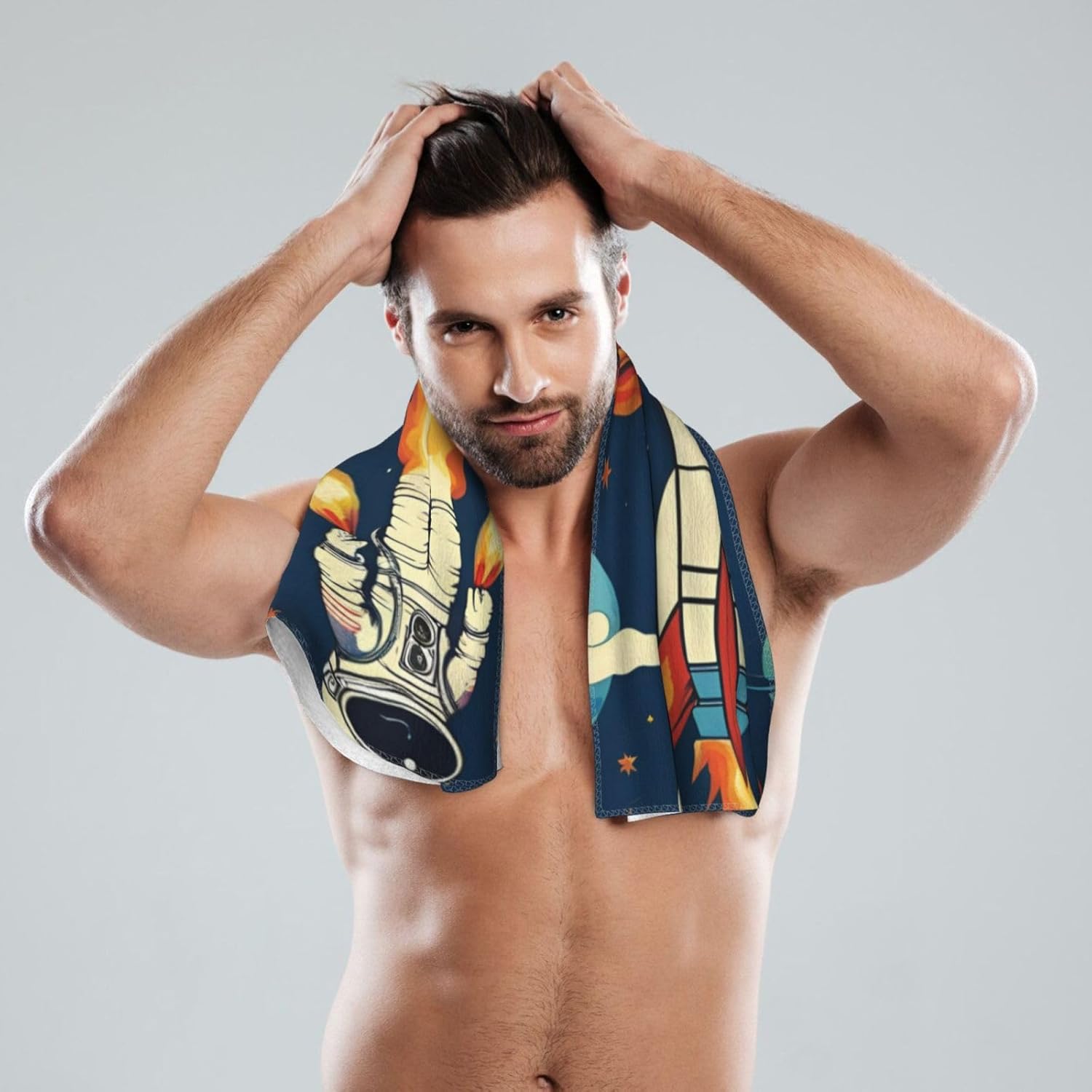 Rocket in Space Print Hand Towels for Kitchen, Decorative Bathroom Towels Decor Farmhouse Cute for Men Women Gifts