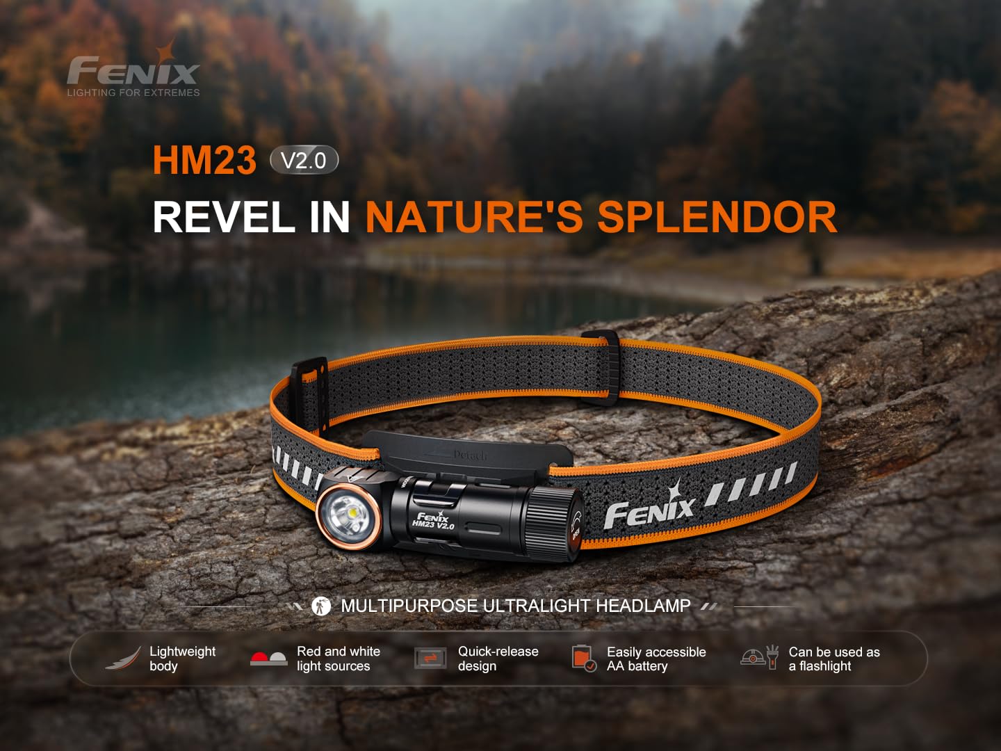 Fenix HM23 V2.0 Stirnlampe,300 Lumen LED Taschenlampe Hell,AA-Batterie,IP68 Wasserdichte,88M,150° Vertikale Neigung,Magnetische Endkappe,Leicht Kopflampe,Camping,Joggen,Angeln,Notfall Ausrüstung