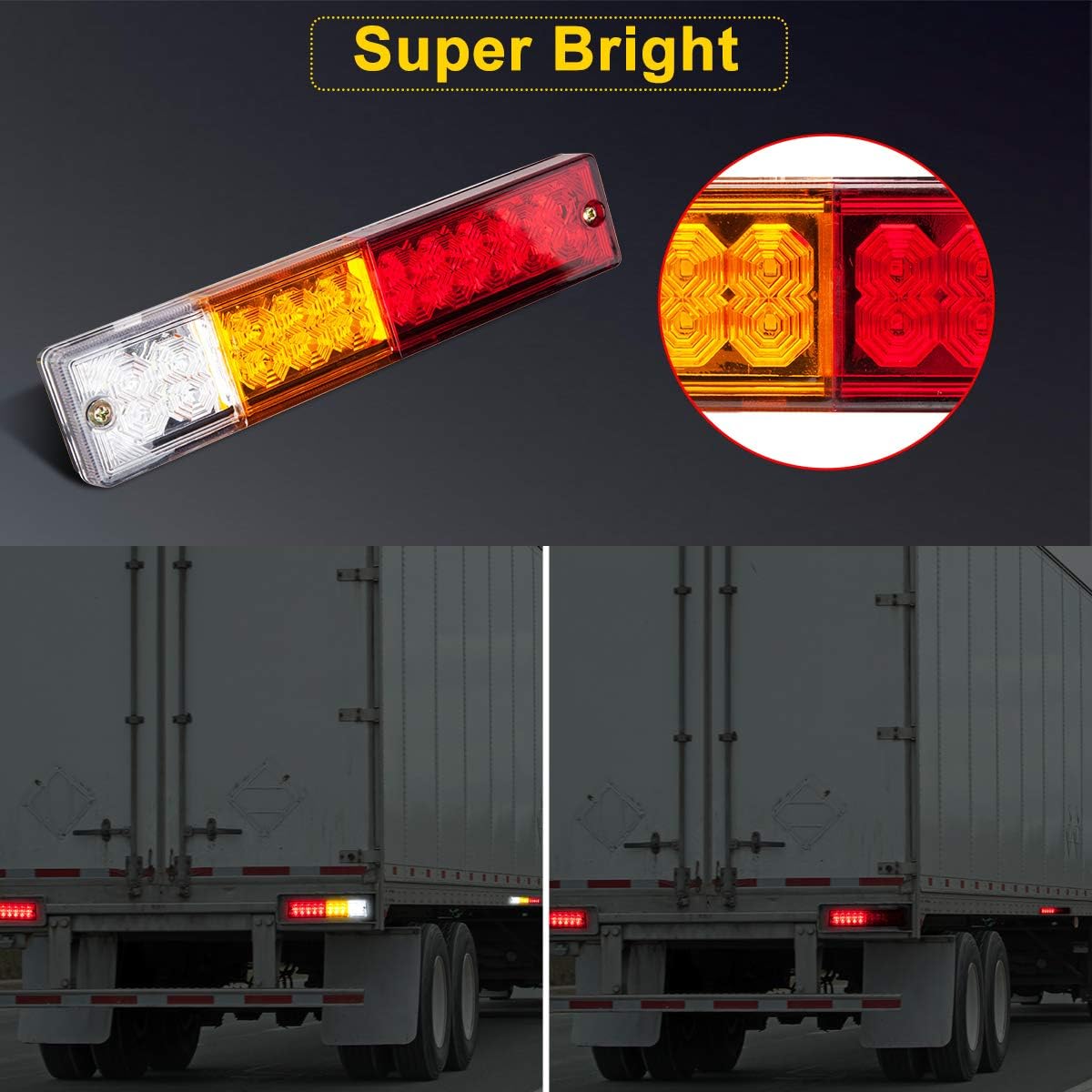 LIMICAR 20 LED Trailer Tail Lights Bar Waterproof DC 12V Tail Turn Signal Reverse Brake Running Lights for Truck Trailer RV UTV Camper Red Amber White 2PCS