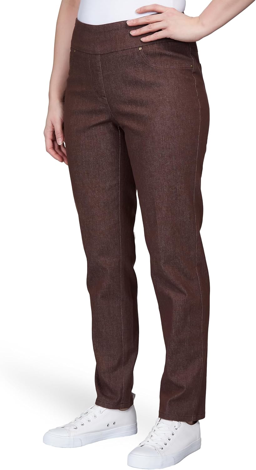 Ruby Rd. Womens Ruby Rd. Womens Mid-Rise Pull-on Straight Extra Stretch Denim Pant - Image 3