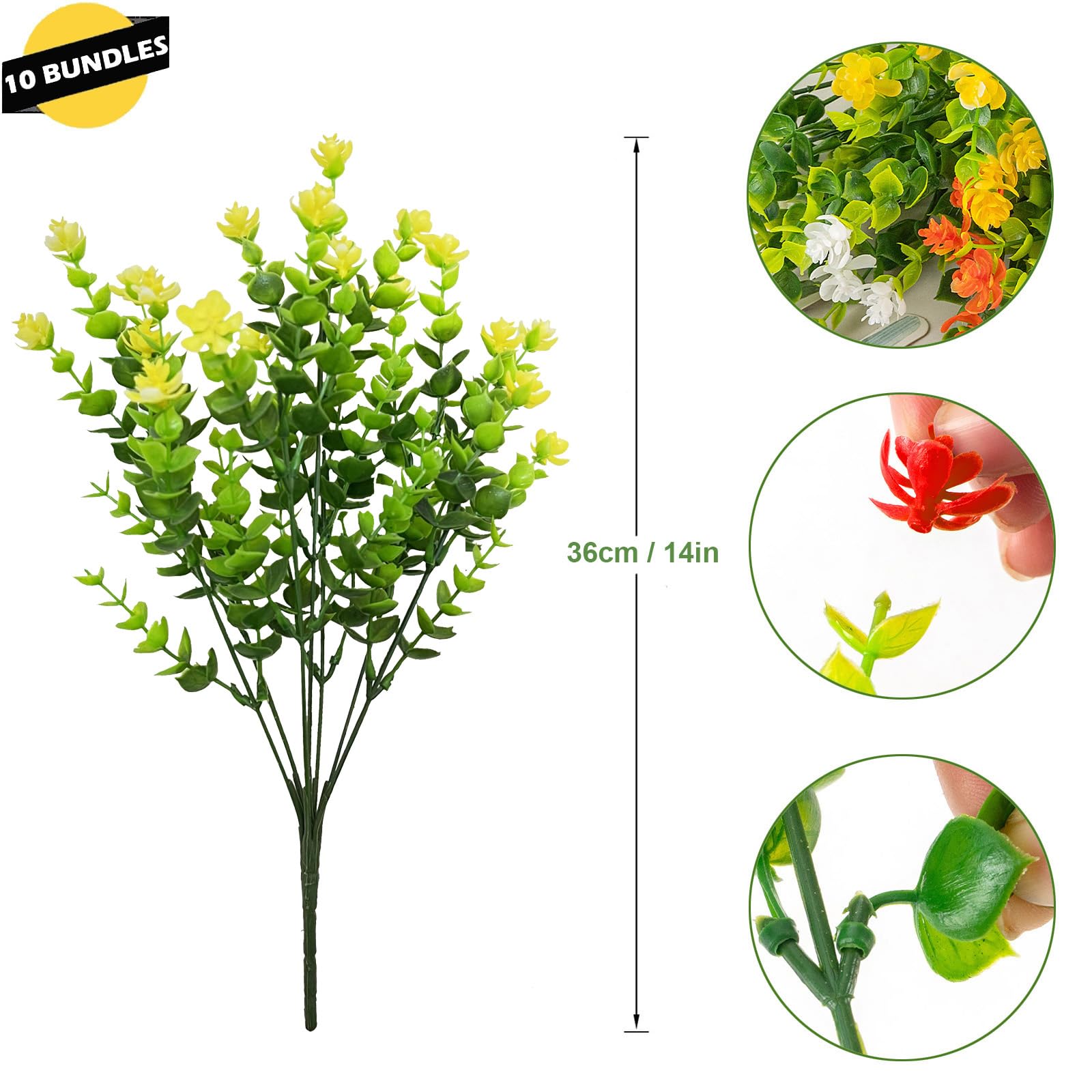 10 Fiori Artificiali In Seta UV Resistenti - Decorazione Per Interni Ed Esterni Bianco - Foto 2