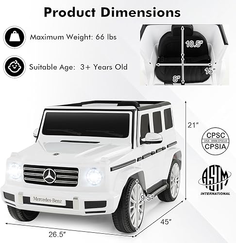Miniatura 8 de HONEY JOY Mercedes Benz G500 con licencia de 12 V, camión de paseo a batería con control remoto, luces, música, modo oscilante, arranque lento,