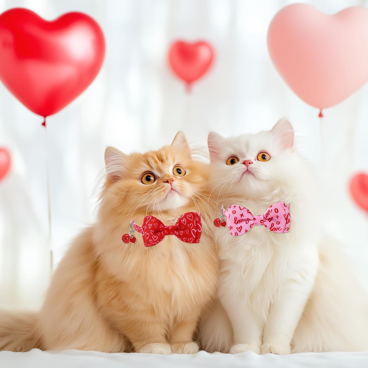JarThenaAMCS 4 Pcs Valentine's Day Cat Collar with Breakaway Bell Bow Tie Pink Red Heart Adjustable Kitten Collars for Girl Boy Cats Small Pet Party image 5