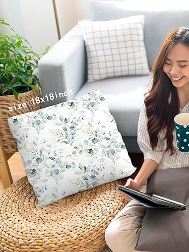 Miniatura 2 de Newdv Fundas de almohada verde salvia, fundas de almohada decorativas de eucalipto de 18 x 18 pulgadas, fundas de almohada florales de primavera y