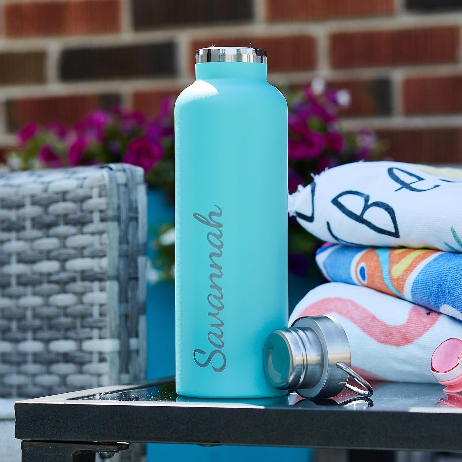 GAM Personalized Water Bottle - Laser Engraved - 30 oz Metal Water Bottle - Stainless Steel Customizable Water Bottle with Name, Custom Gift for Birthday Water Bottle Teal