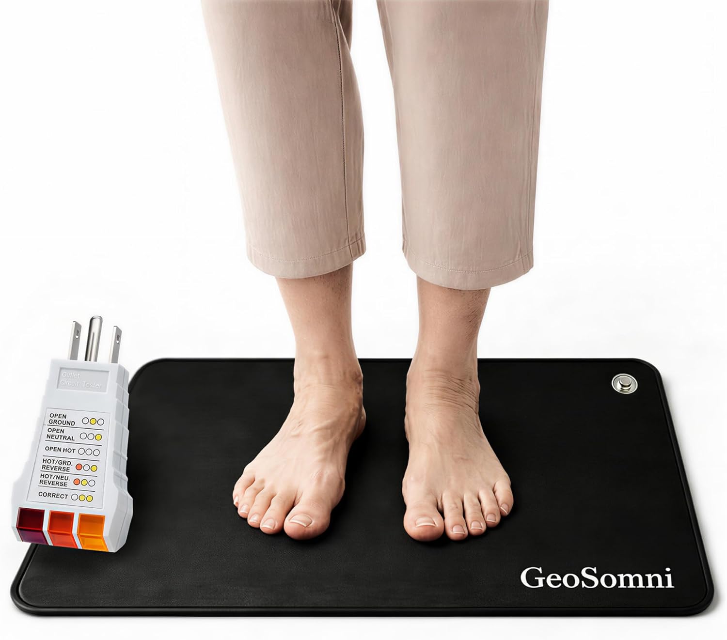 Grounding Mat for Feet – 24” x 16” Earthing Mat for Sleep & Pain Relief – Includes Outlet Tester – Natural Rubber Base, 100kΩ Safety Resistor