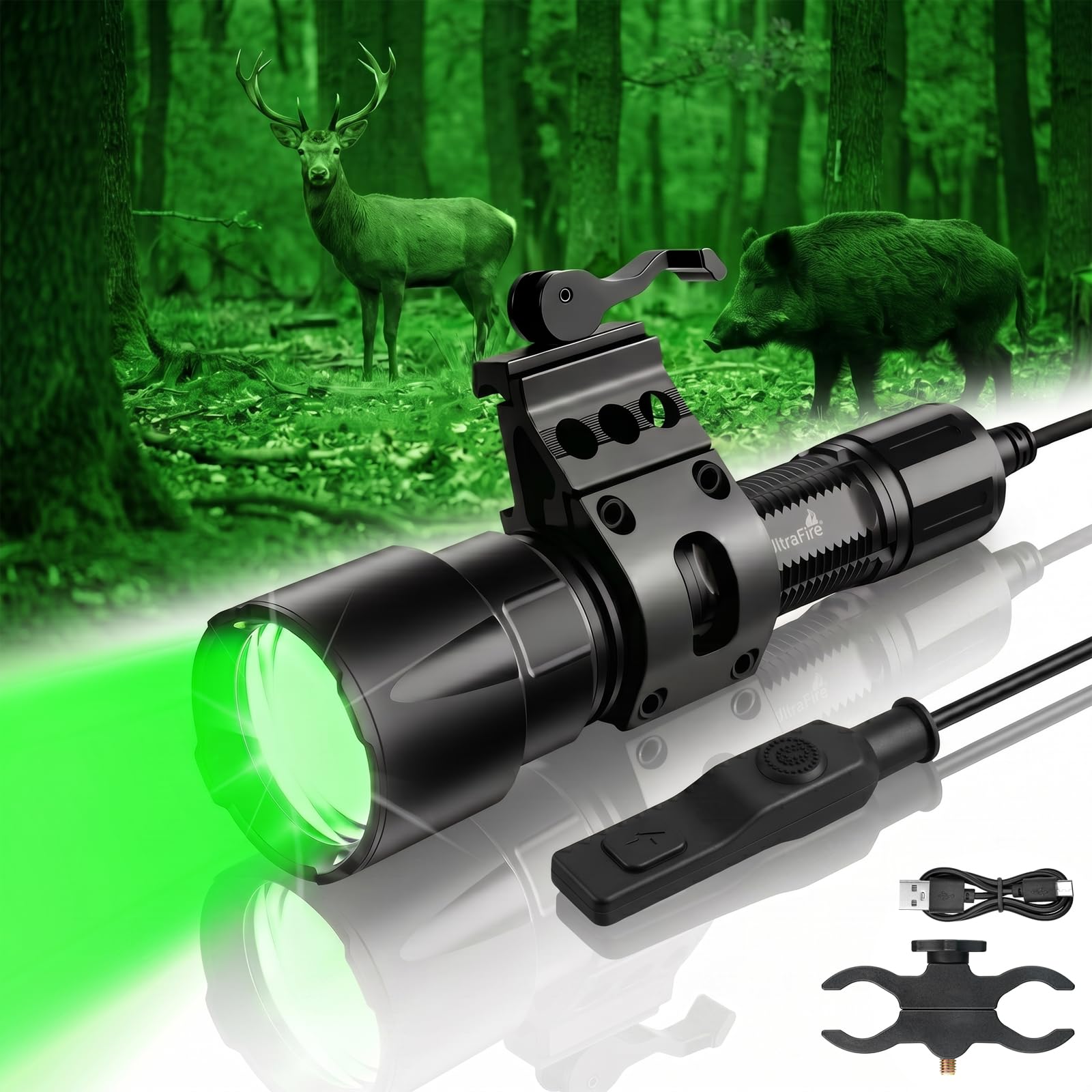 ULTRAFIRE LG20X PRO Green Hunting Flashlight, 1421 Yards, 800LM Kit | IPX8-rated, Type-C…