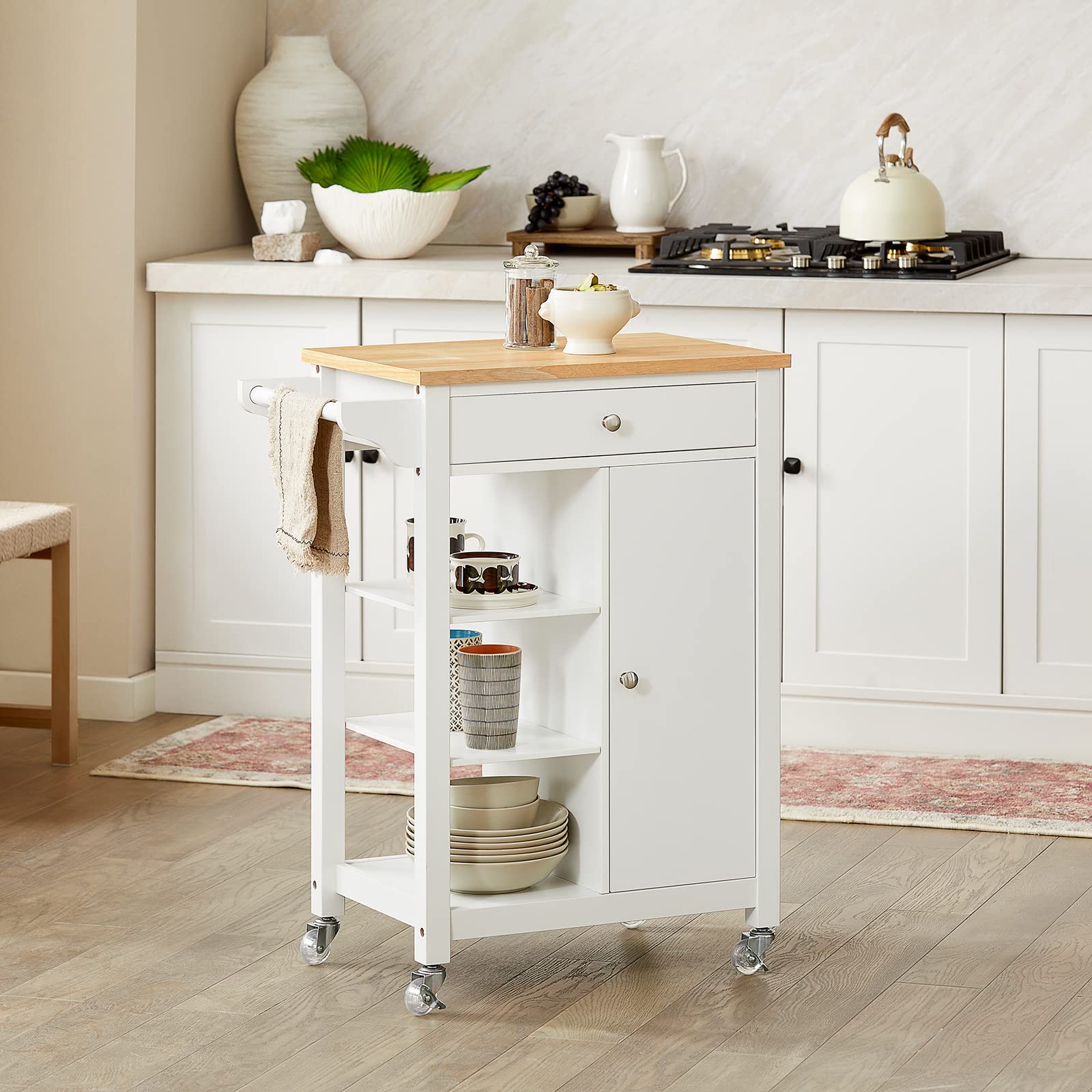 SoBuy FKW46-WN Estantería de Cocina Carrito de Servir Carrito de Cocina móvil con 4 Ruedas 68 x 40 x 86 cm ES