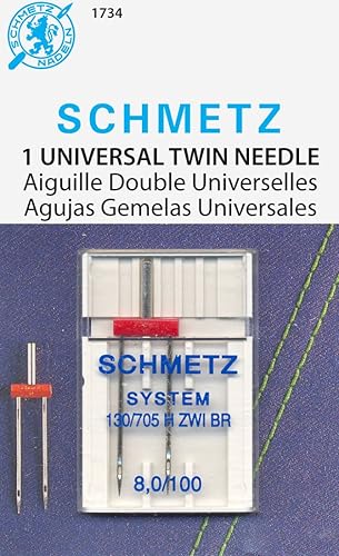 SCHMETZ Agujas para máquina de coser extra anchas gemelas (130705 H ZWI BR), cardadas, tamaño 8.0100