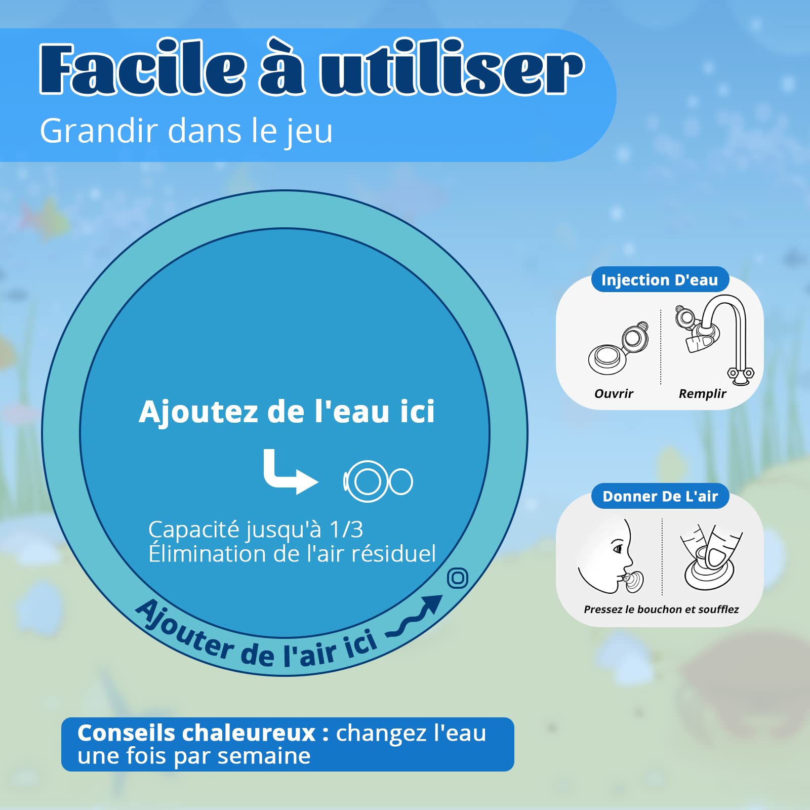 100 * 100cm Tapis D'eau Gonflablede Bébé,GOLDGE Tapis de Jeu en PVC Imperméable,Énorme Centre d'Activité Amusante Doux et Confortable,Rempli d'eau pour Les Bébés