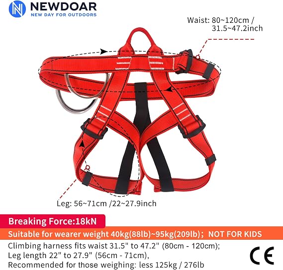 NewDoar UIAA & CE Certified Climbing Harness, Mountaineering Rock Climbing Harness, Half Body Harness, Waist Hip Protection Adjustable Safety Belt for Rappelling Fire Rescuing Tree Climbing Arborist