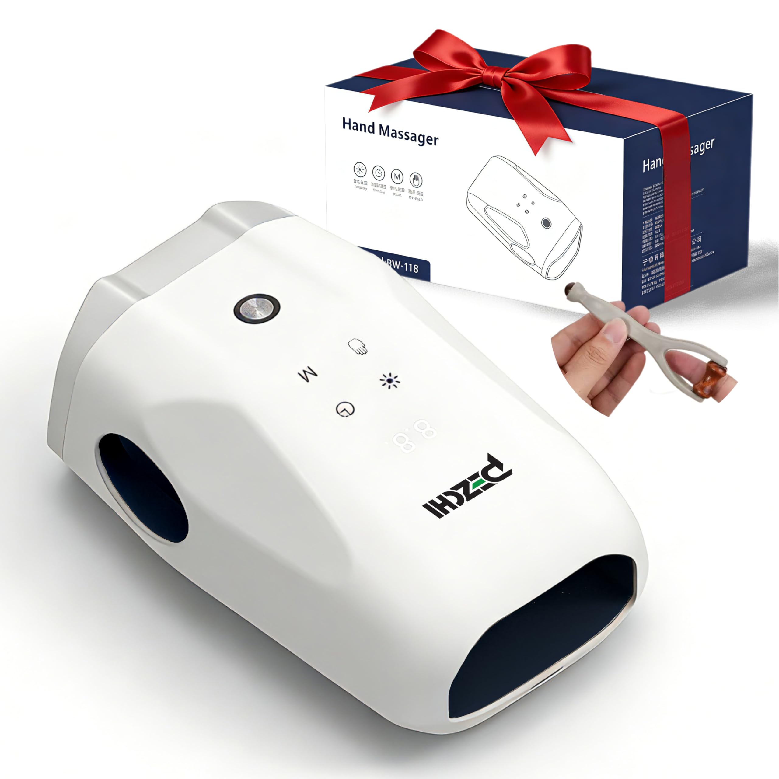 PEZCHI Hand Massager with Heat and Compression for Arthritis and Carpal Tunnel, Finger, Palm and Wrist Massage, 5 Pressure Levels, 5 Modes, Relaxation