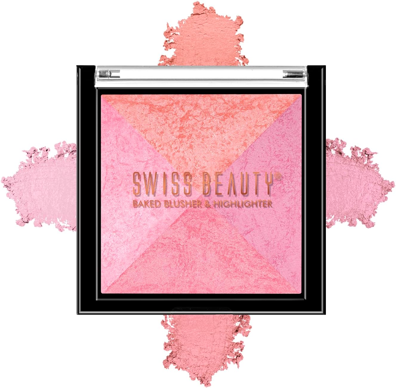 Swiss Beauty Baked Shimmer Blusher And Highlighter Palette For Face Makeup| Multicolor-4, 7 Gm |