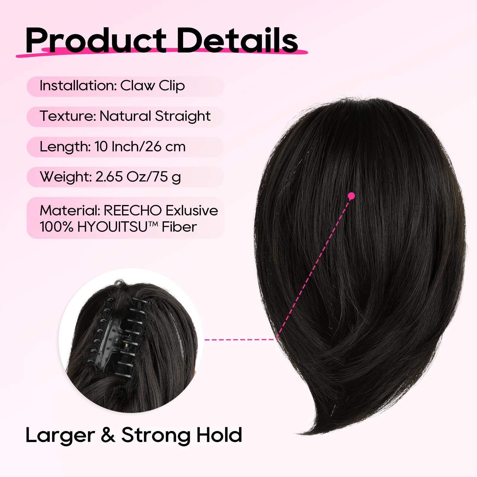 REECHO Ponytail Extension,Claw Clip Hair Bun Hair Piece Short Straight Ponytail Hair Extensions Messy Hair Bun Natural Synthetic Fake Ponytail Hair Pieces for Women- Black Brown - Image 2