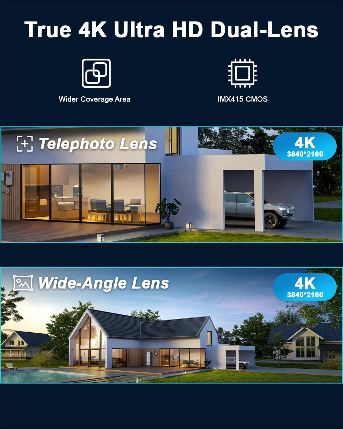 Telecamera di sicurezza PTZ 4K per esterni con zoom ibrido rapido 10X, panoramica a 355° e inclinazione di 90°, vera fotocamera WiFi a doppia lente da 8 MP con tracciamento automatico