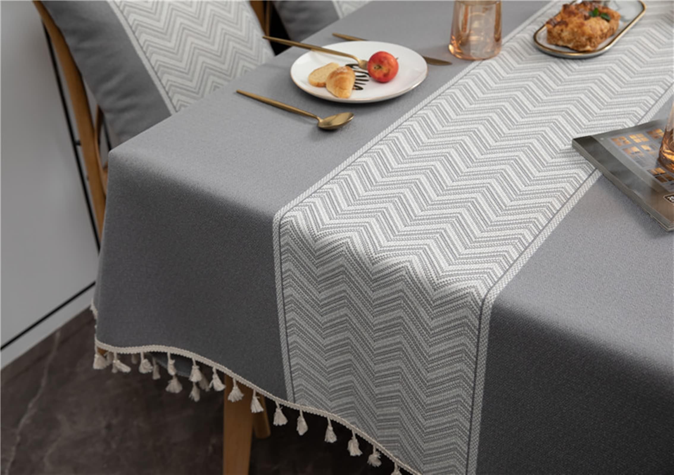 Tovaglie Antimacchia Rettangolari, Tovaglie 140 x 220 cm Motivo a spina di pesce centrale in Poliestere Tovaglia per La Decorazione della Casa CucinaGrigio
