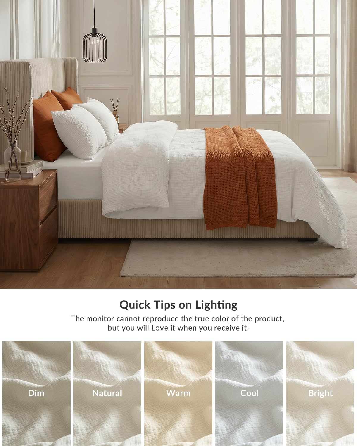 Bailix Set di biancheria da letto in mussola di alta qualità, 135 x 200 cm, 3 pezzi, bianco, 100% cotone, 135 x 200 cm + 2 federe 80 x 80 cm, con bottoni bianchi