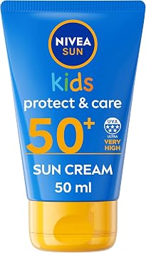 NIVEA SUN Kids Protect and Care SPF 50+ To Go Lotion (50ml), Water-Resistant Sunscreen, Kid's Sun Cream Provides Highly Effective UVB and 5 Star UVA Protection