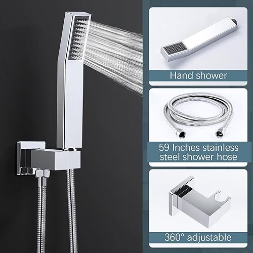 Miniatura 3 de HGN Sistema de ducha de 10 pulgadas con desviador de botón, cabezal de ducha de lluvia con rociador de mano, juego de grifo de ducha de alta presión