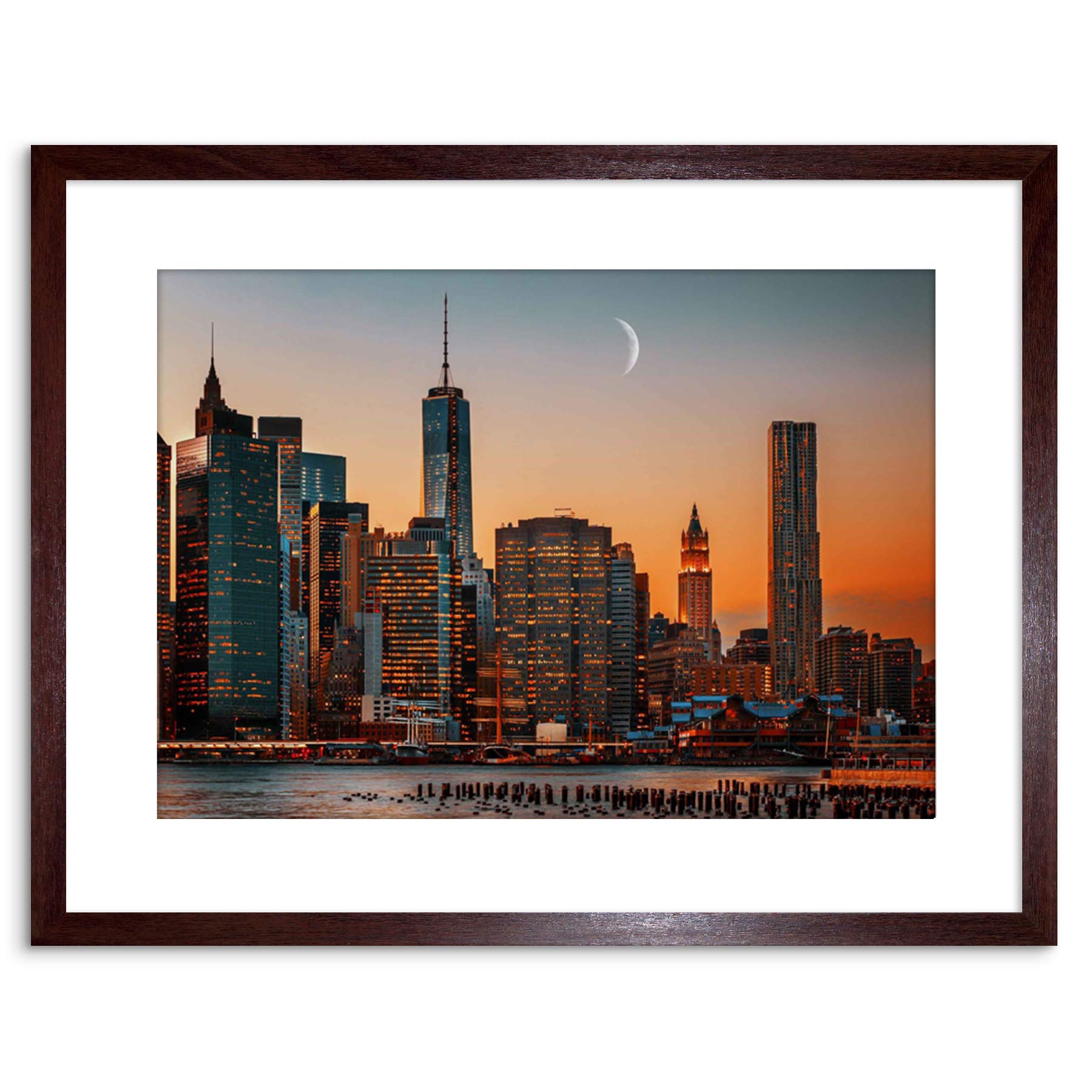 Wee Blue Coo Photo Cityscape New York City USA Moon Over Manhattan Framed Wall Art Print