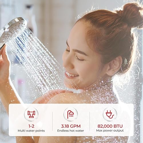 Miniatura 2 de CAMPLUX - Calentador de agua de propano sin tanque de 3.18 GPM, 82,000 BTU calentador de agua caliente de propano instantáneo a pedido con panel de