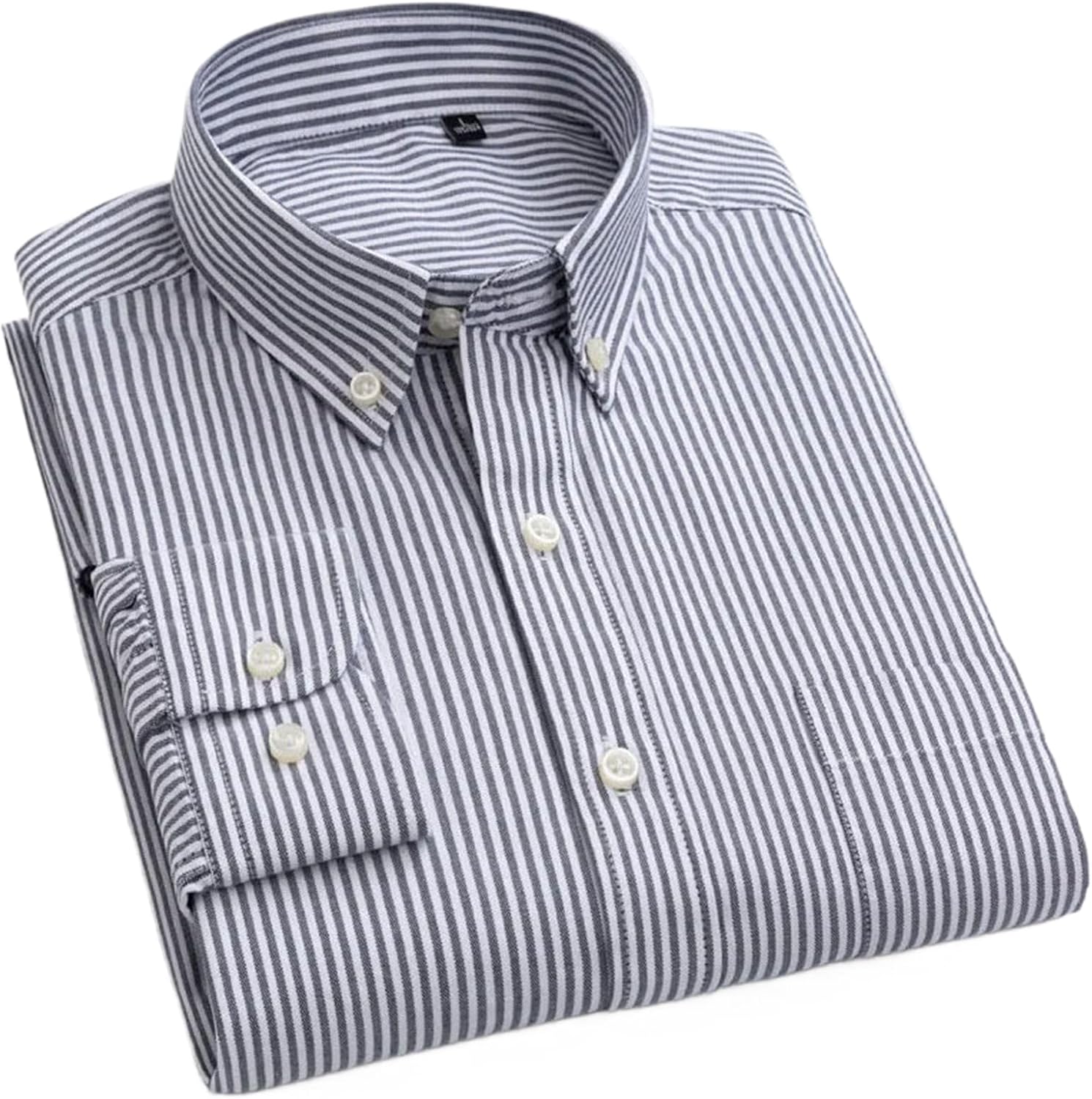 Long-Sleeve Shirts for Men Slim Fit Plain Shirt Thin Plaid Striped Tops Office Clothes
